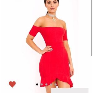 PrettyLittleThing Bardot Frill Dress